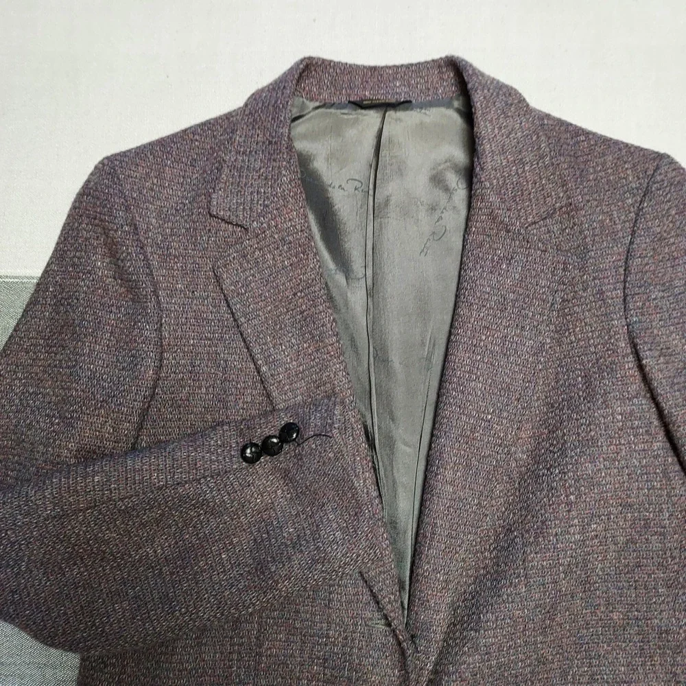 Oscar de la Renta Rayna Wool‎ Tweed Suit Jacket Blazer Pencil Skirt Set Gray 7/8